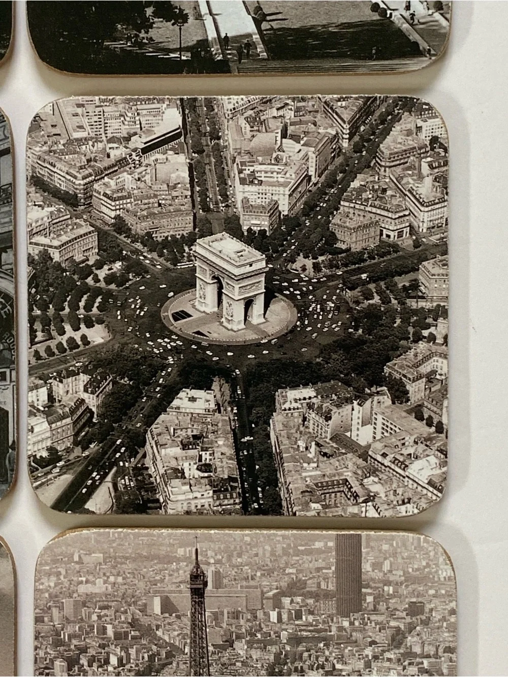 Paris Coasters Scenes France Set Of 6 Cork Back EUC Eiffel Tower Moulin Rouge